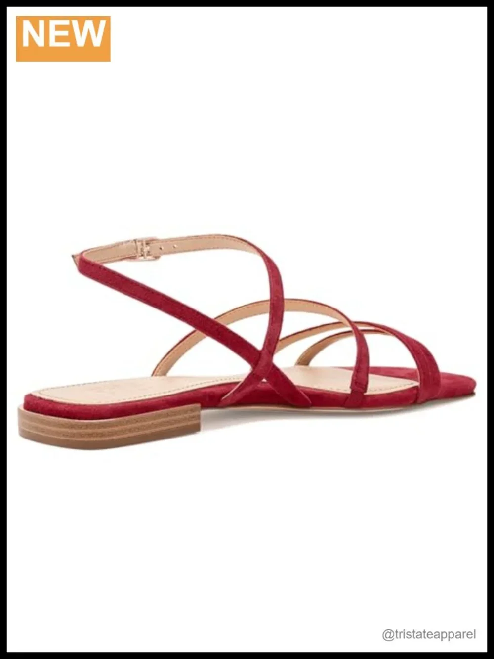 Leather Slingback Sandals Low Stacked Heel Open Square Toe Buckle